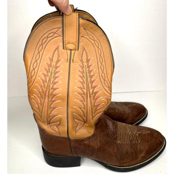 Vintage Tony Lama Boots Mens 8 D 1002 Two Tone Brown Leather Stitch Cowboy main image 10